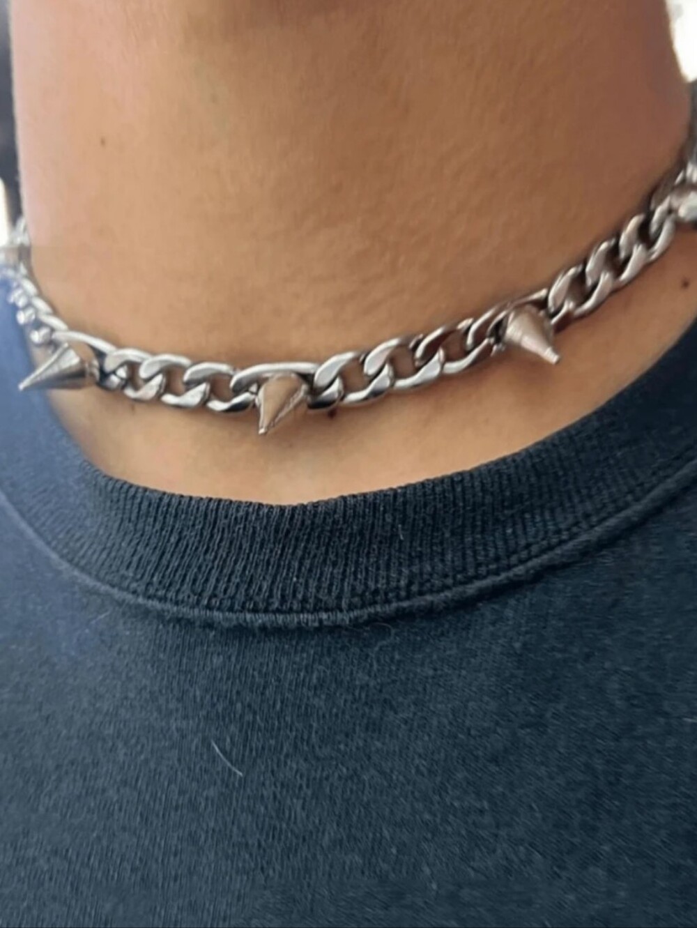 Vitaly FRENZY Stainless Steel Choker Necklace Spikes Adjustable Chain Unsex New